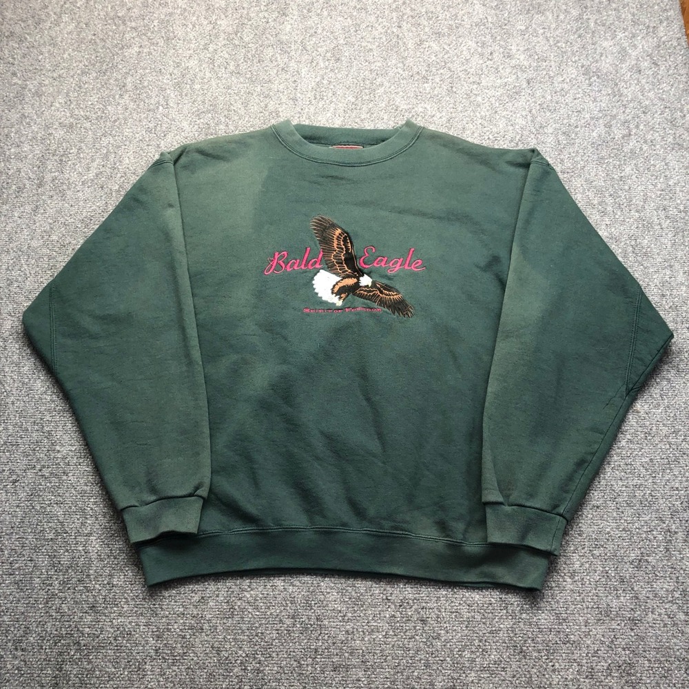 Vintage Headwaters Bald Eagle Sweatshirt Mens XL Green Embroidered